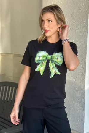 Merry Christmas Lights Coquette Bow Graphic Tee
