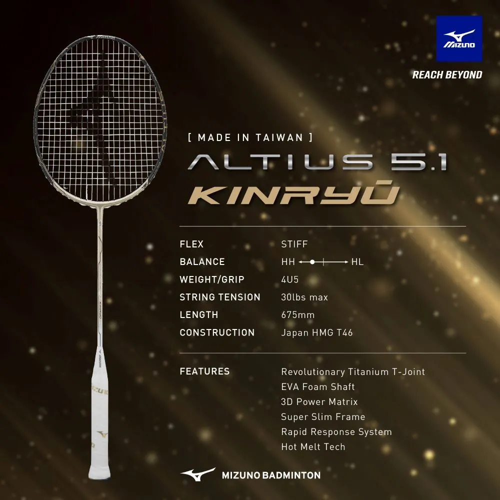 Mizuno Altius 5.1 Kinryu Badminton Racket (Unstrung)