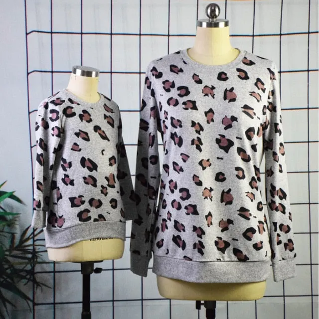 Mommy And Me Leopard Print Matching Sweatshirts