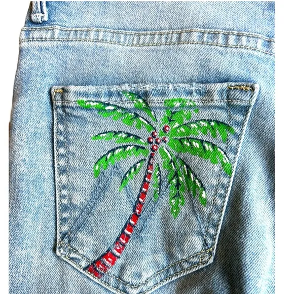 Mother High Waisted looker Ankle Fray Drinking By The Pool Palm Tree Jean Sz 23