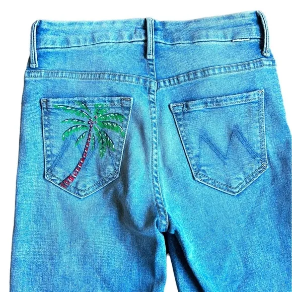 Mother High Waisted looker Ankle Fray Drinking By The Pool Palm Tree Jean Sz 23