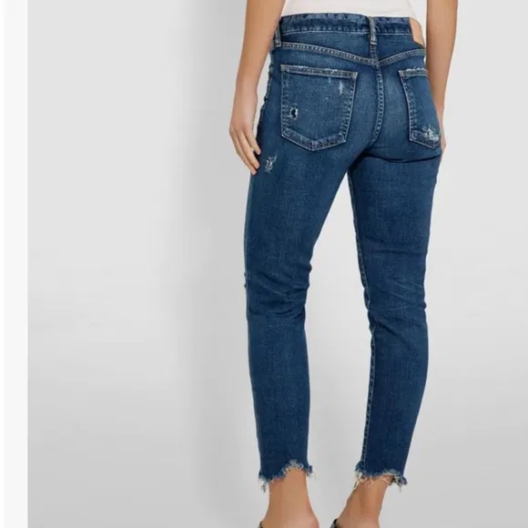 Moussy Vintage Glendale Mid Rise Distressed Tapered Cropped Blue Jeans