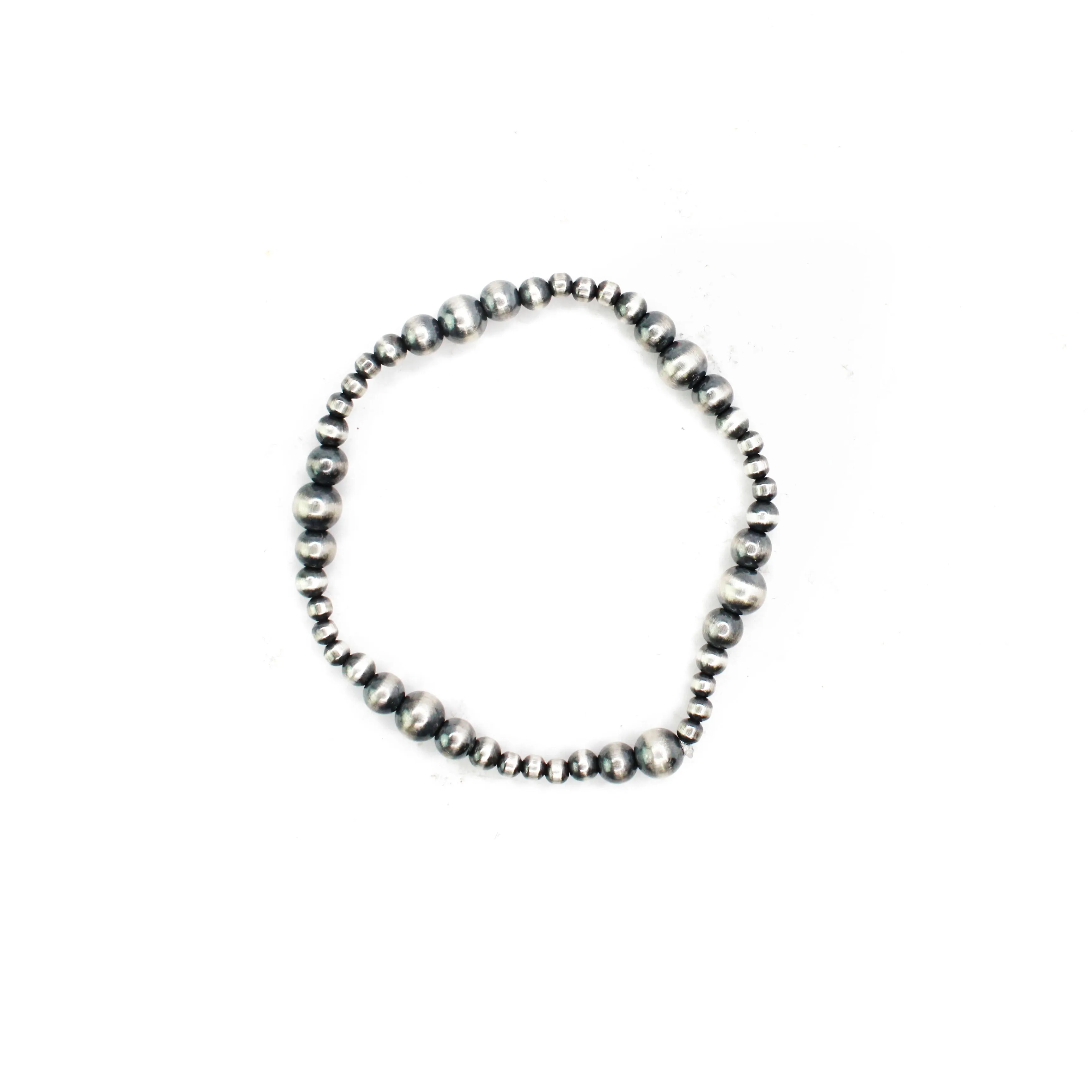 Multi Size Navajo Pearl Stretch Bracelet - Silver