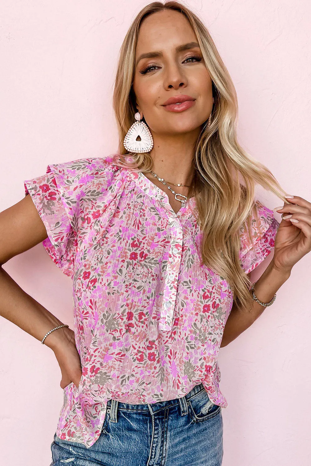Multicolor Floral Mandarin Collar Top
