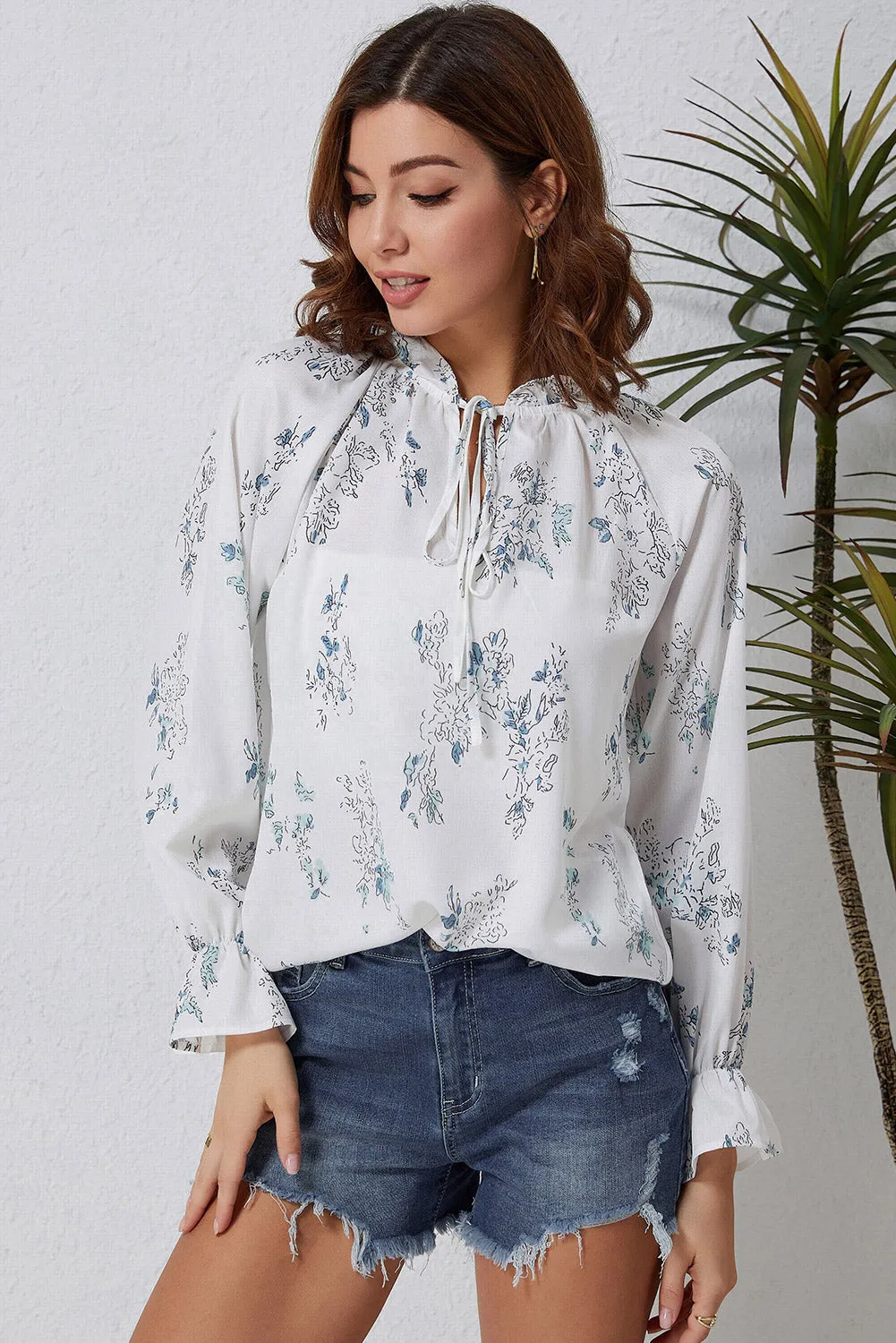 Multicolor Floral Mandarin Collar Top
