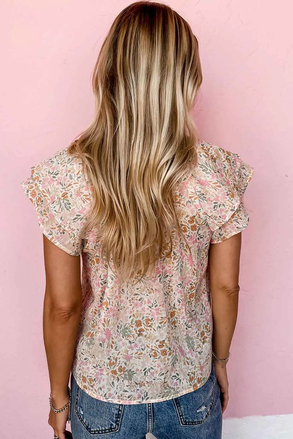 Multicolor Floral Mandarin Collar Top