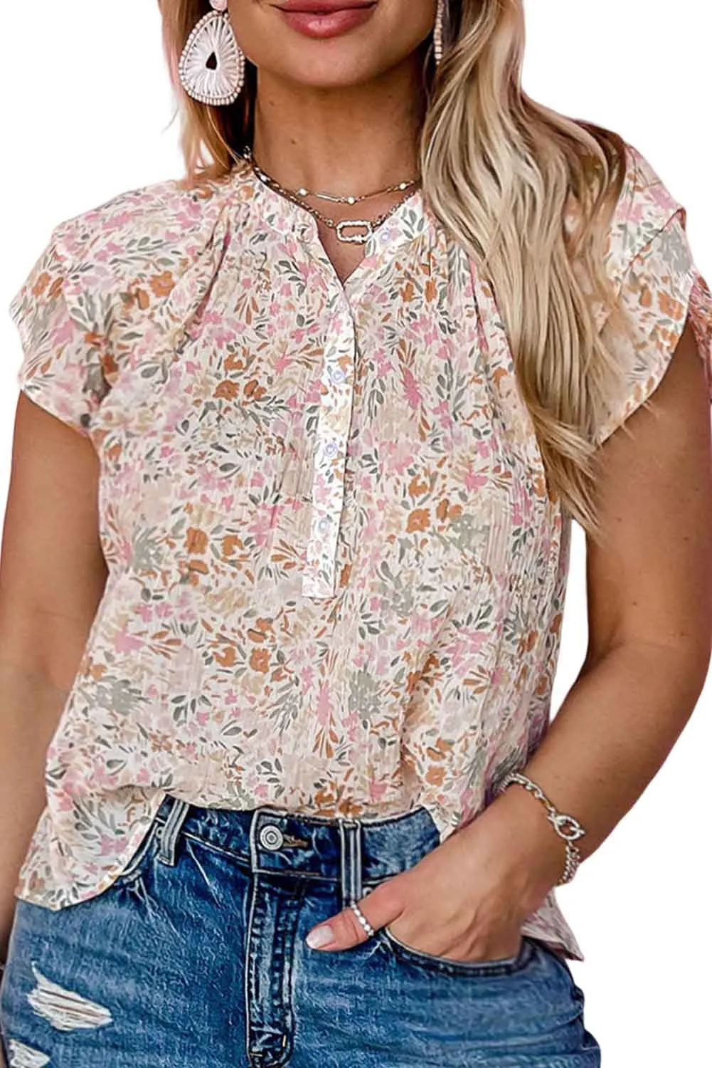 Multicolor Floral Mandarin Collar Top