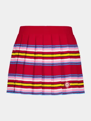 Multicolour Dark Red Striped Pleated Mini Skirt