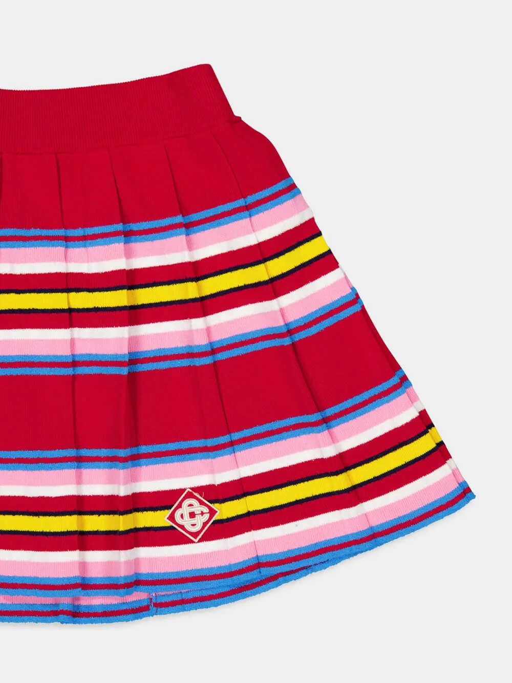 Multicolour Dark Red Striped Pleated Mini Skirt