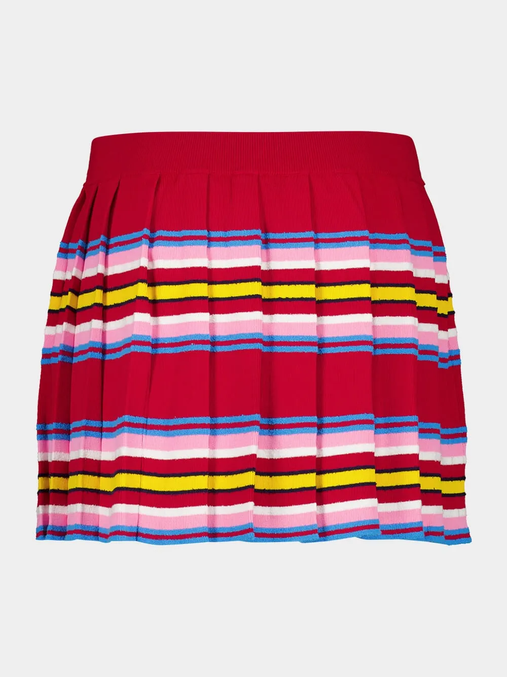 Multicolour Dark Red Striped Pleated Mini Skirt
