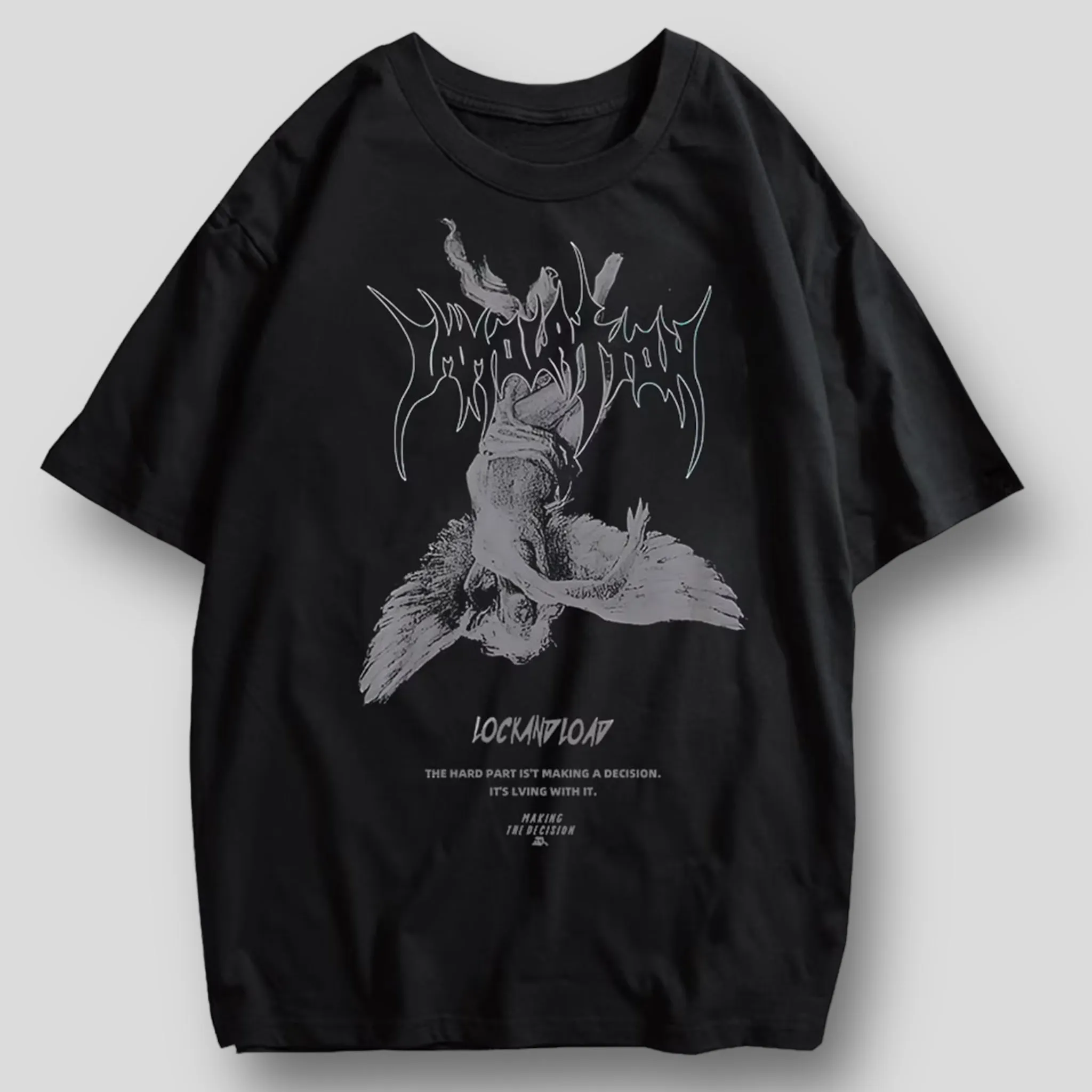 Mystical Seraphim: Oversized Gothic Graphic Tee