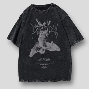 Mystical Seraphim: Oversized Gothic Graphic Tee