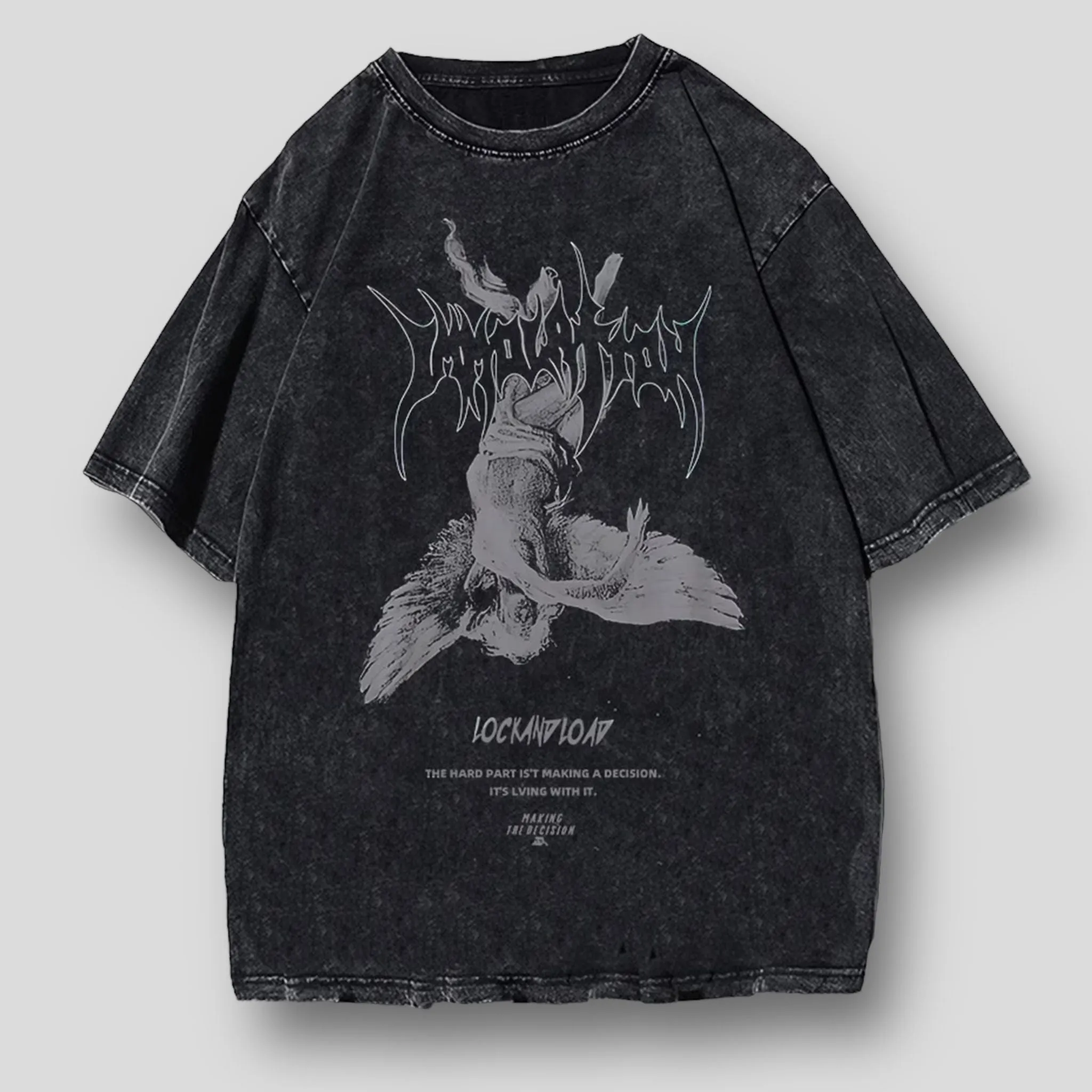 Mystical Seraphim: Oversized Gothic Graphic Tee