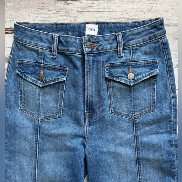 NEW EDWIN ANTHROPOLOGIE DENIM WIDE LEG SEAMED JEANS SZ 29