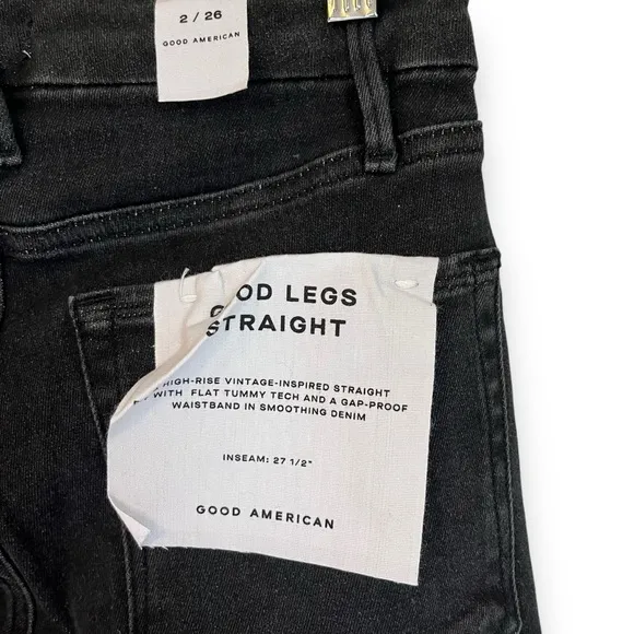 NWT Good American Good Legs Black 184 High Rise Straight Leg Denim Jeans 2 / 26