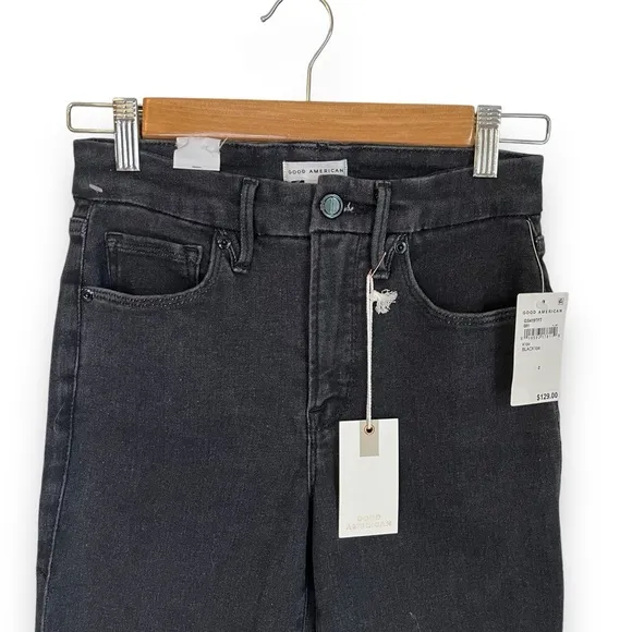 NWT Good American Good Legs Black 184 High Rise Straight Leg Denim Jeans 2 / 26