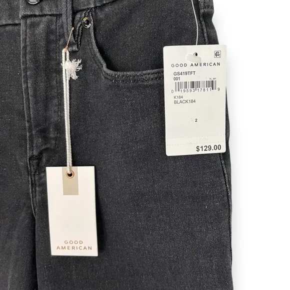 NWT Good American Good Legs Black 184 High Rise Straight Leg Denim Jeans 2 / 26