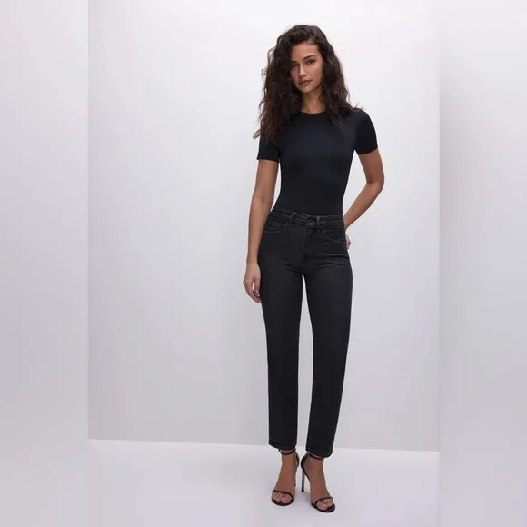 NWT Good American Good Legs Black 184 High Rise Straight Leg Denim Jeans 2 / 26