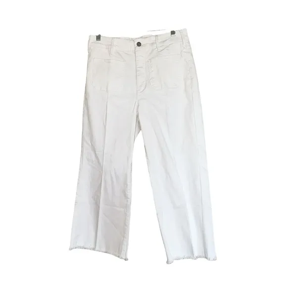 NWT NYDj Front Patch Pocket  Wide Leg Capri Jeans Frayed Hem White