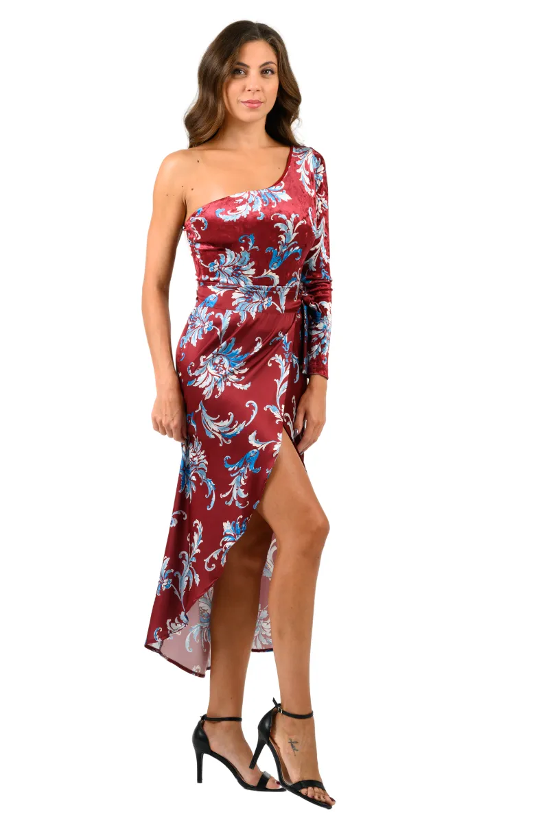 Paisley Floral Print One-Sleeve Velvet Bodysuit