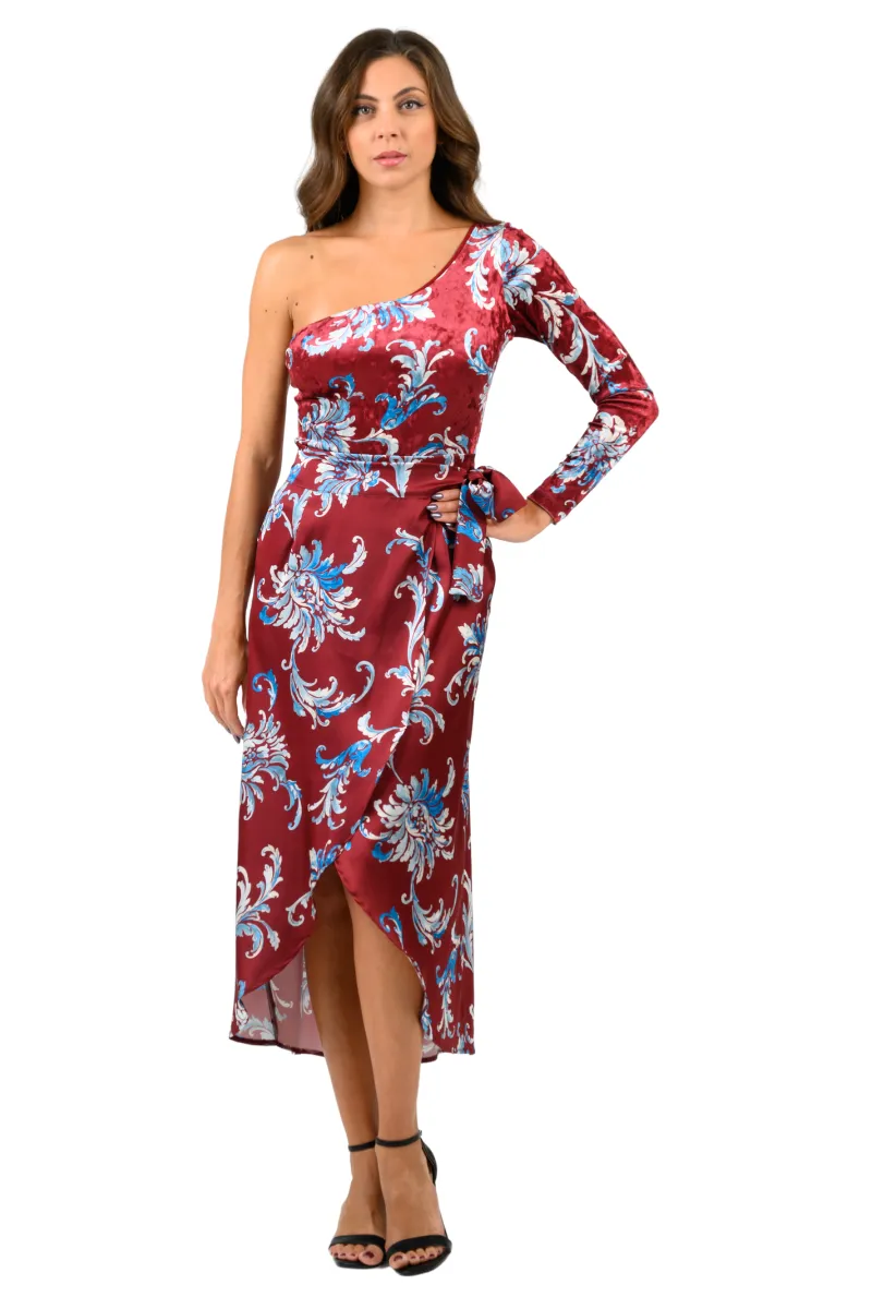 Paisley Floral Print One-Sleeve Velvet Bodysuit