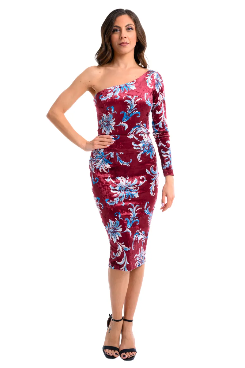 Paisley Floral Print One-Sleeve Velvet Bodysuit