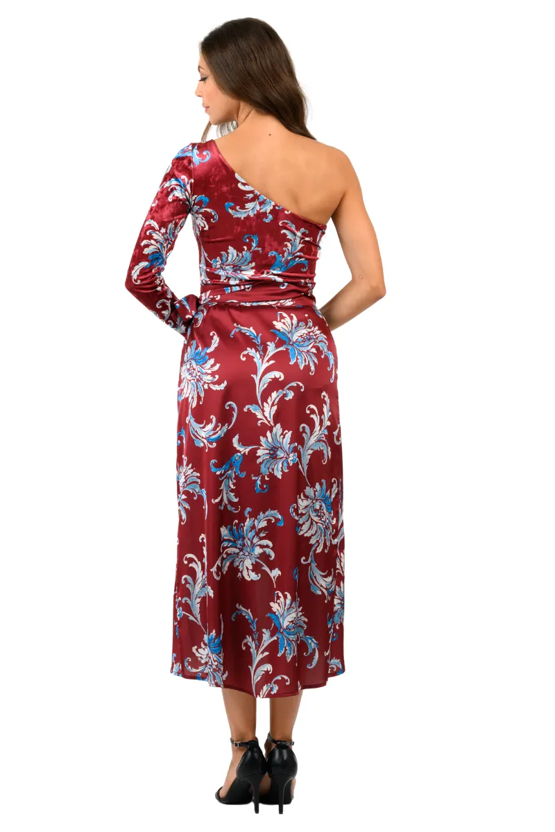 Paisley Floral Print One-Sleeve Velvet Bodysuit
