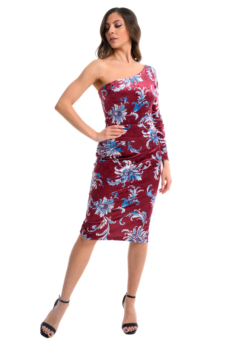Paisley Floral Print One-Sleeve Velvet Bodysuit