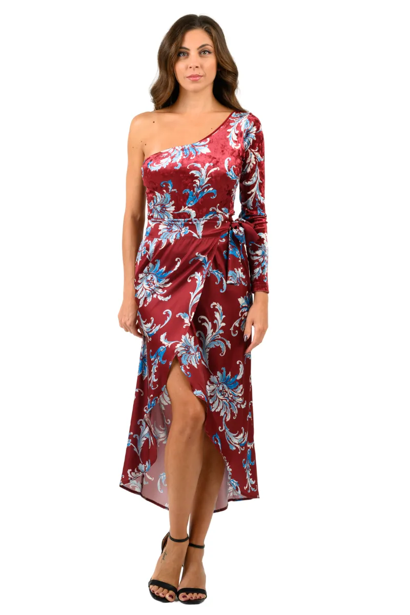 Paisley Floral Print One-Sleeve Velvet Bodysuit