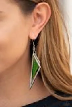 Paparazzi Evolutionary Edge - Green Acrylic Earrings