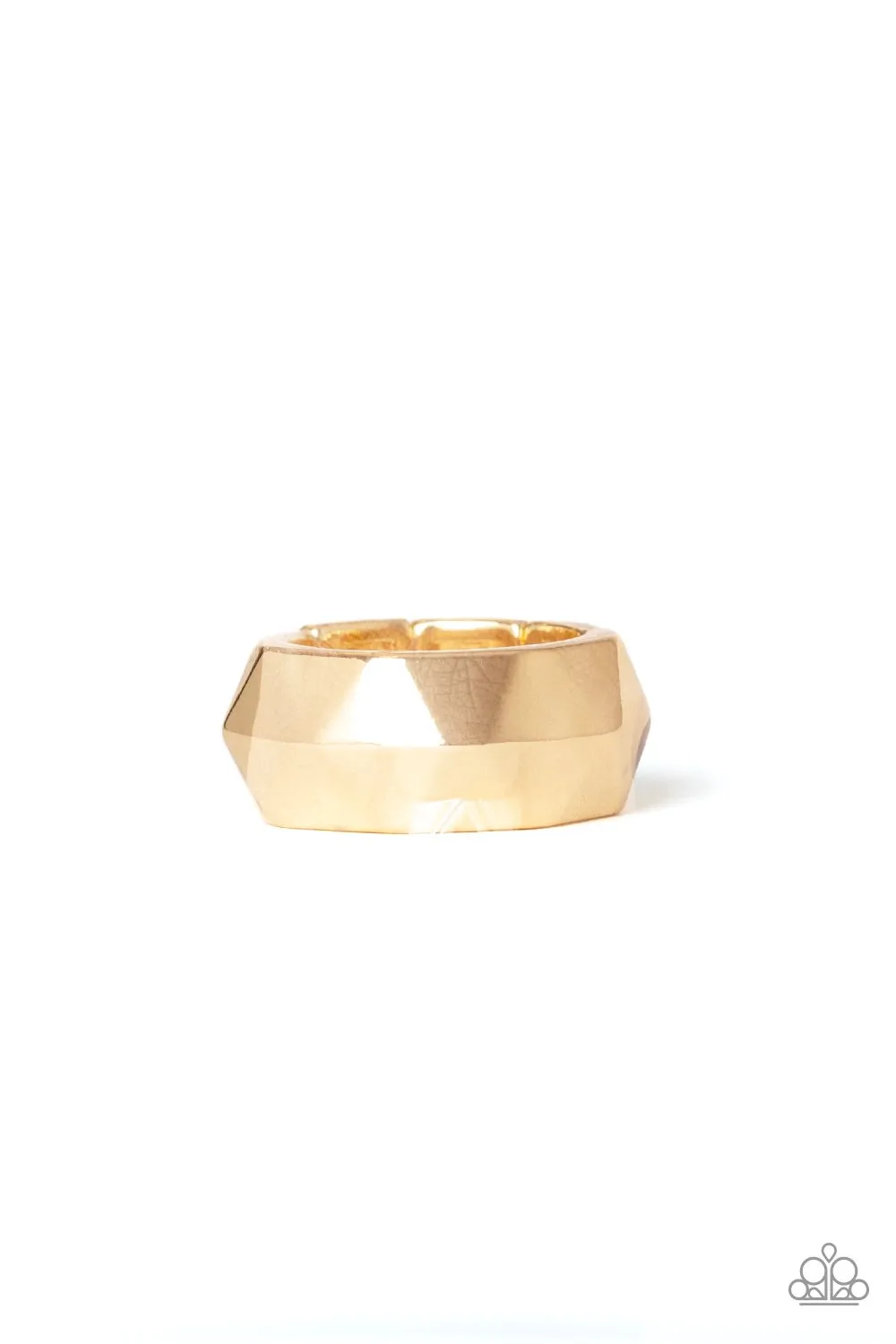 Paparazzi " Industrial Mechanic " Men's Gold Metal Geometric Shaped Band Elastic Ring