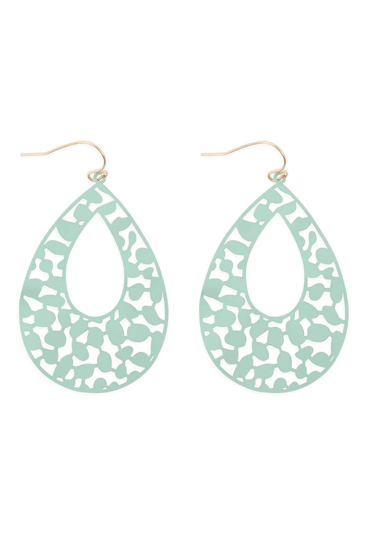 PE3127 - METAL FILIGREE FISH HOOK TEARDROP EARRINGS