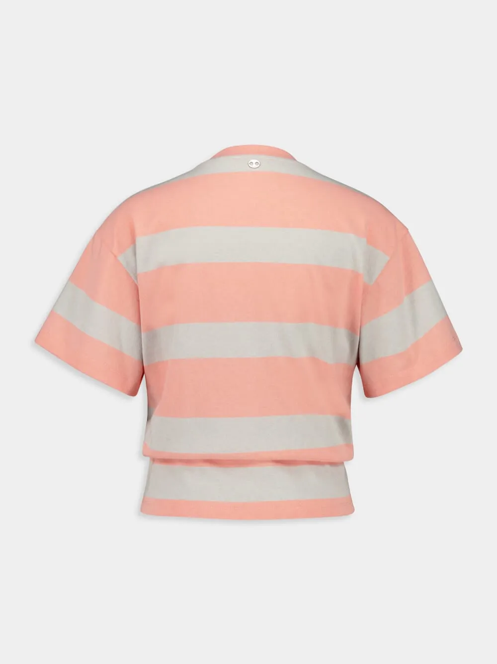 Peach & Grey Striped Cotton Piercing T-Shirt