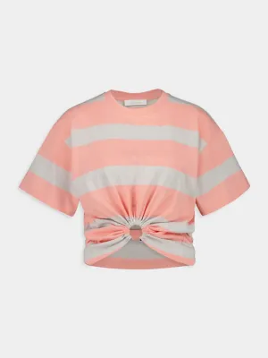 Peach & Grey Striped Cotton Piercing T-Shirt
