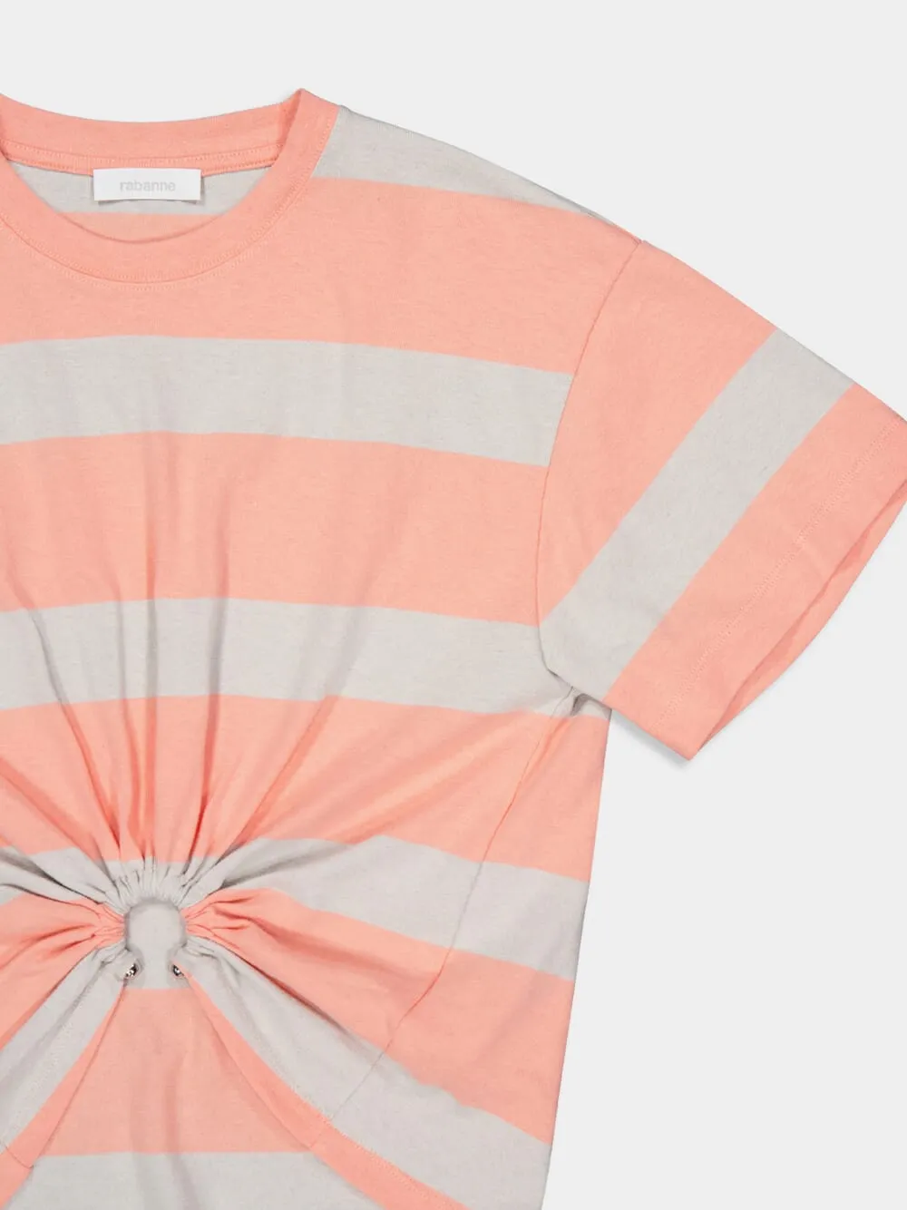Peach & Grey Striped Cotton Piercing T-Shirt