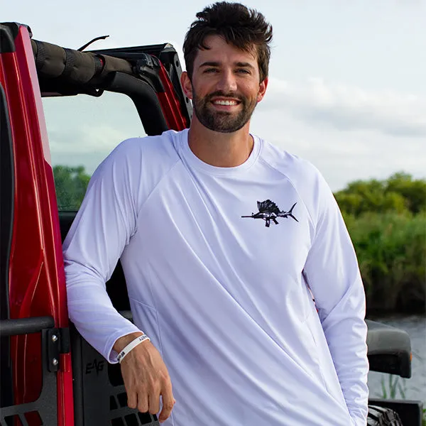Performance Long Sleeve Shirt | White | Blackout Flag Fins Stripes