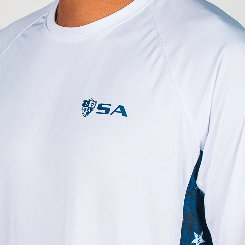 Performance Long Sleeve Shirt | White | Sides American Flag | Game On