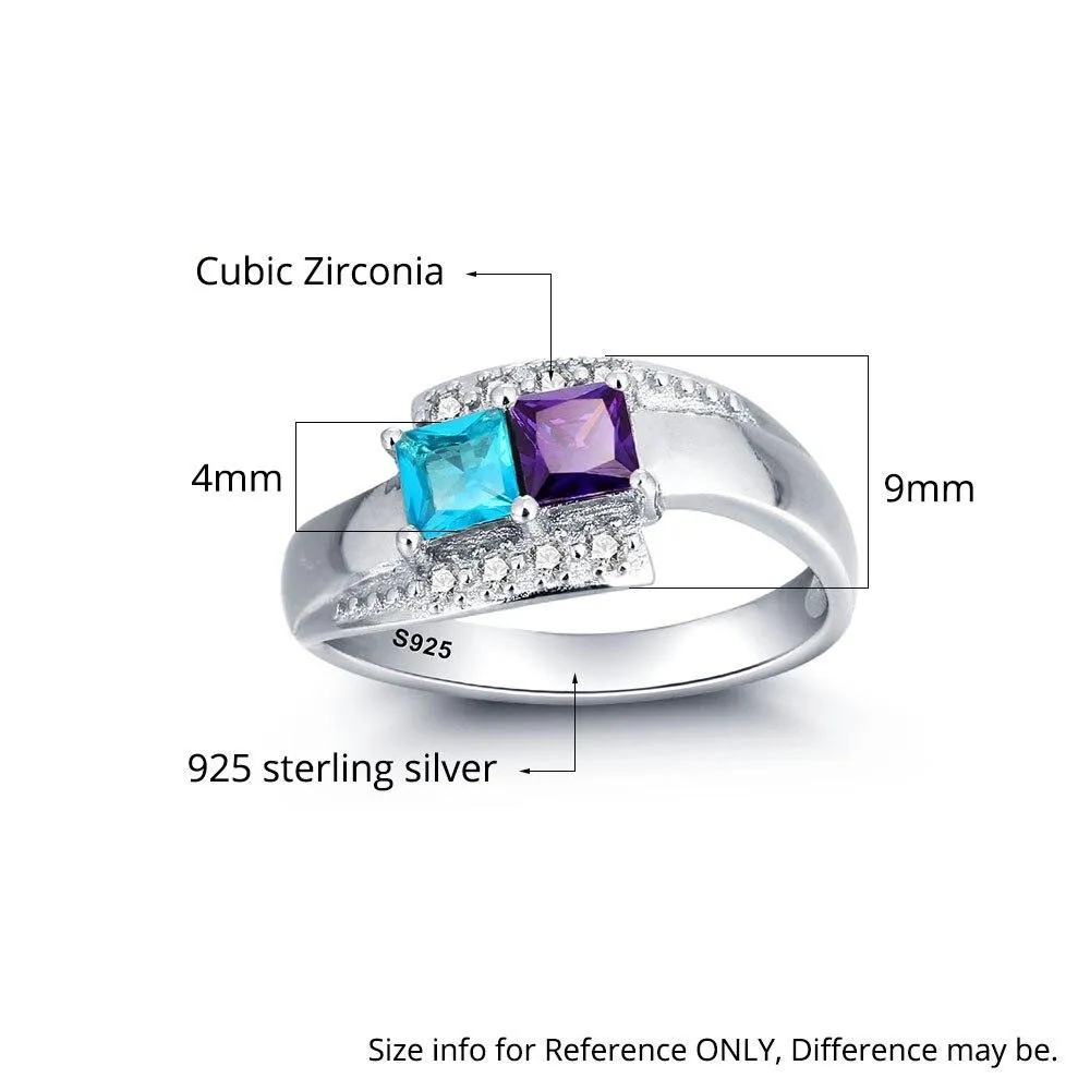 Personalized Sterling Silver Ring for Couples - Engrave Two Custom Names, One Phrase, and Cubic Zirconia Birthstones - Unique Gifts