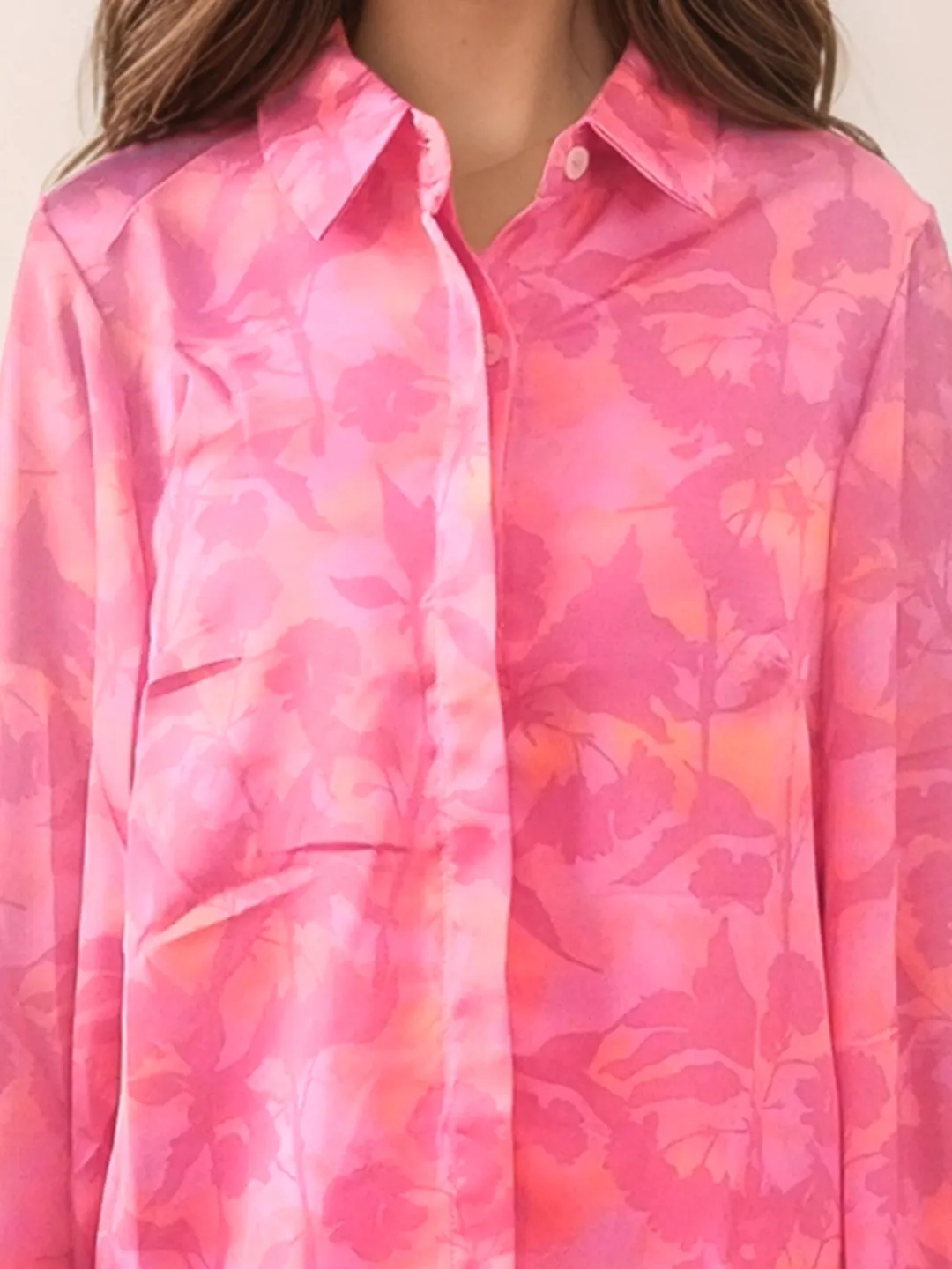Pink Floral Printed Relaxed Fit Shirt
