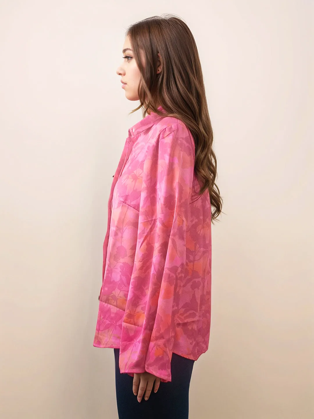 Pink Floral Printed Relaxed Fit Shirt