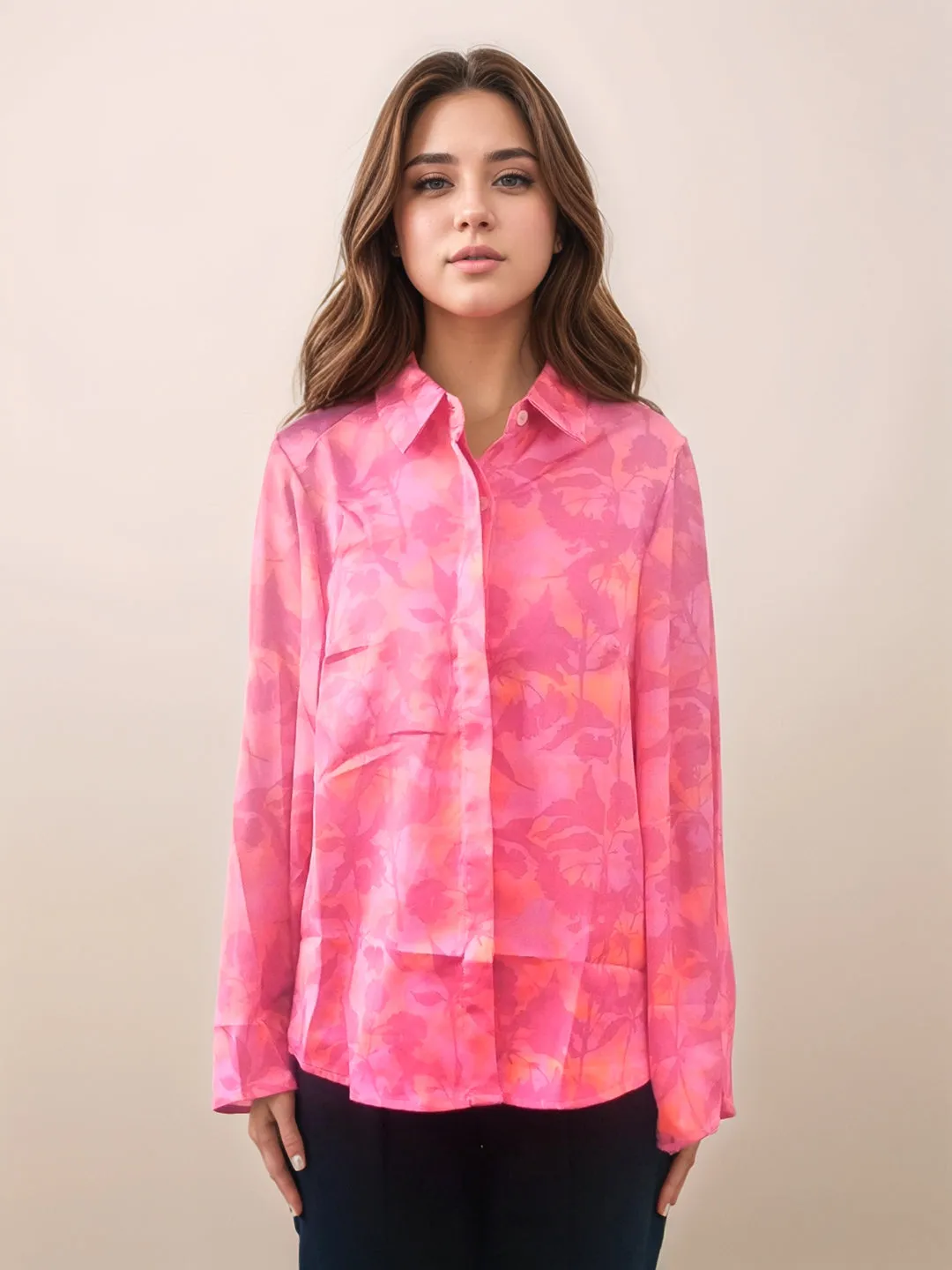Pink Floral Printed Relaxed Fit Shirt