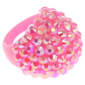 Pink Studded Iridescent Rhinestone Dome Ring