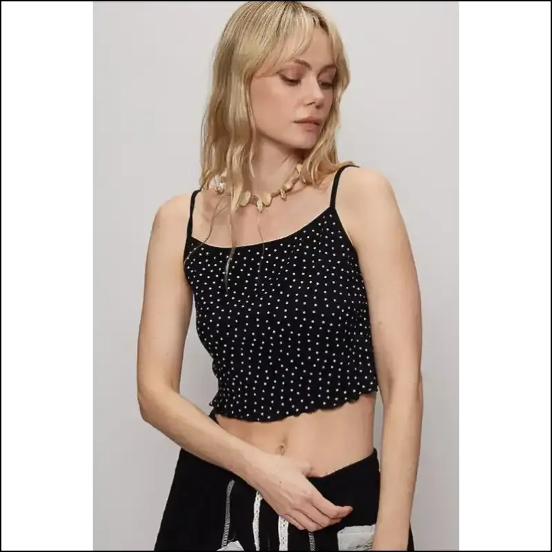 Polka Dot Adjustable Strap Cropped Knit Cami