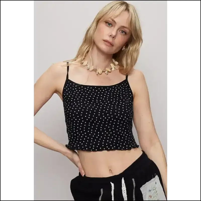 Polka Dot Adjustable Strap Cropped Knit Cami