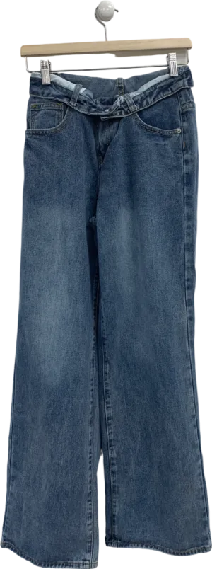 PrettyLittleThing Blue Fold Over Waistband Vintage Jeans UK 6