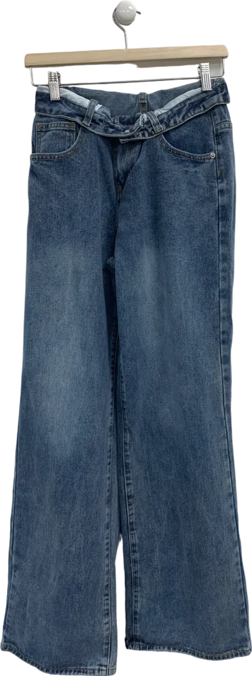 PrettyLittleThing Blue Fold Over Waistband Vintage Jeans UK 6