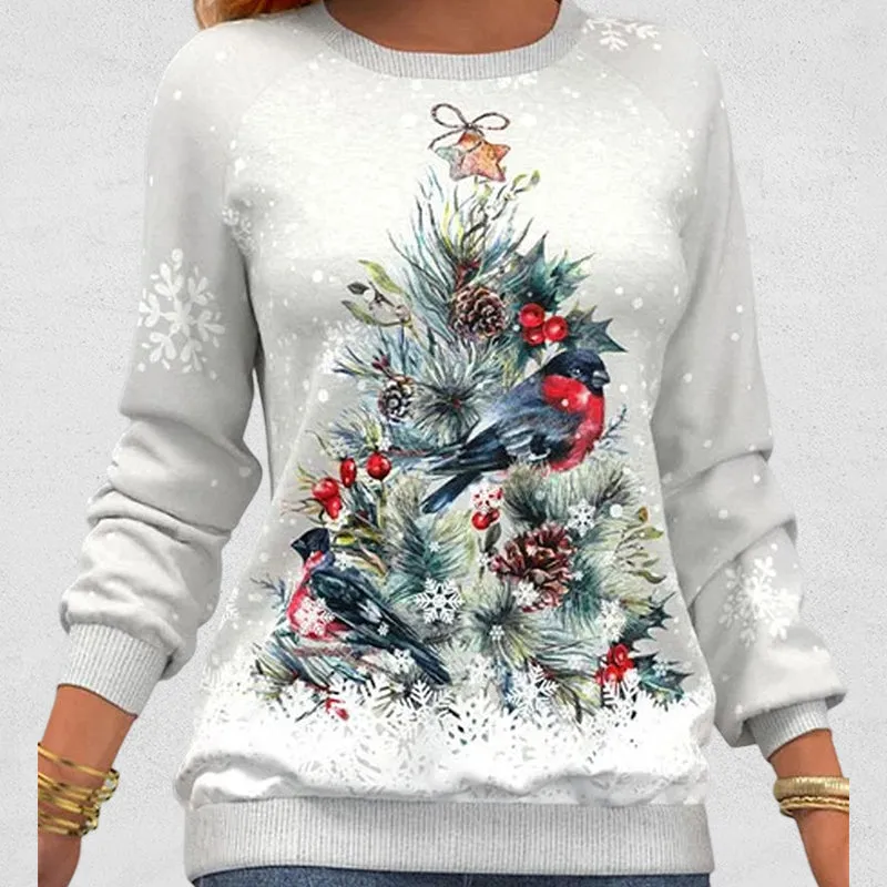 Pullover mit Weihnachtsbaummuster und Schneeflockenprint und langen Ärmeln