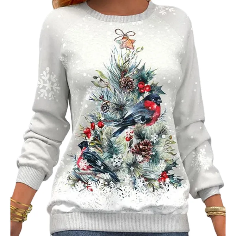 Pullover mit Weihnachtsbaummuster und Schneeflockenprint und langen Ärmeln
