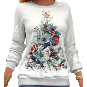 Pullover mit Weihnachtsbaummuster und Schneeflockenprint und langen Ärmeln