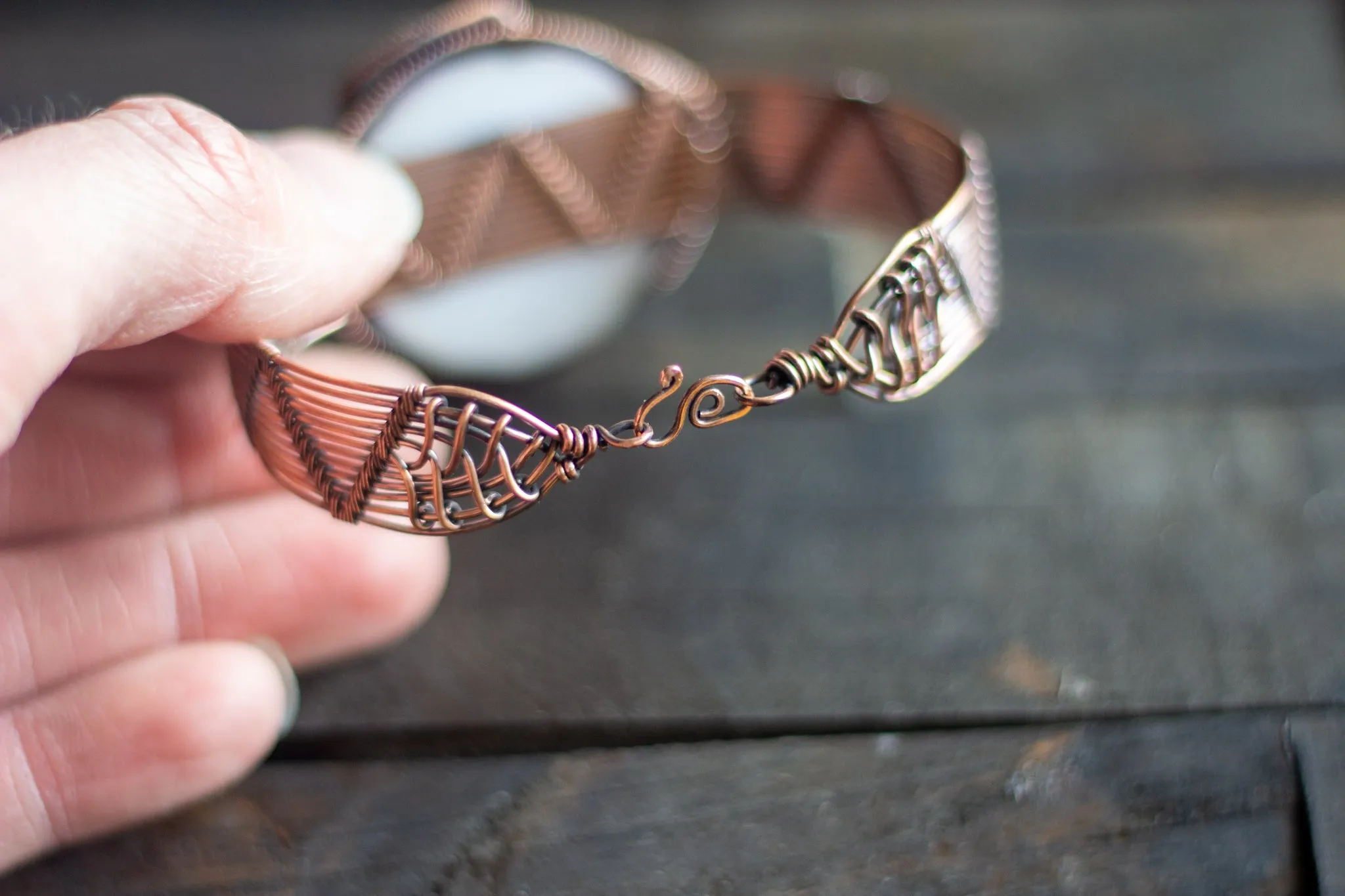 Purple and Red Fused Glass and Copper Statement Bracelet